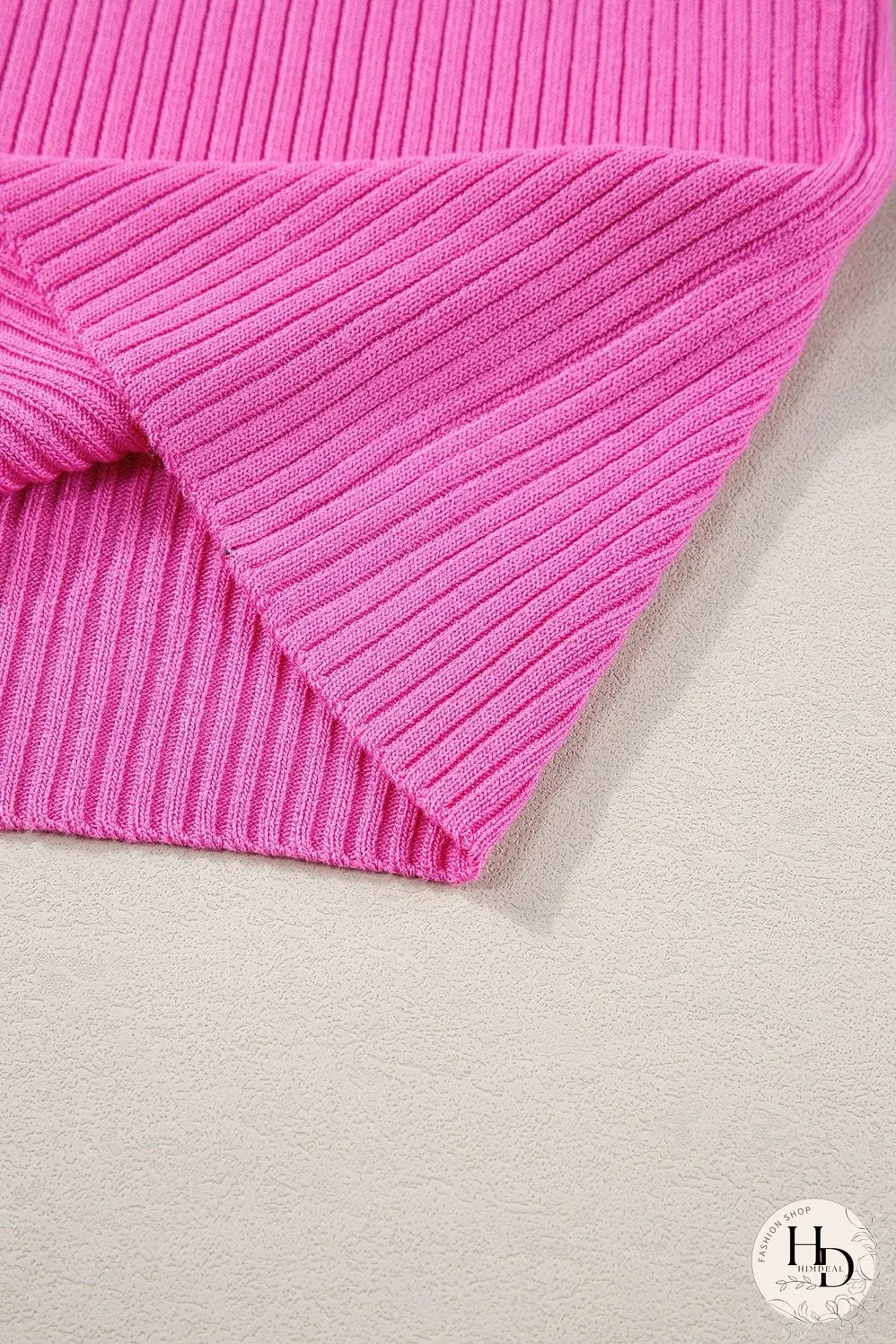 Bright Pink Ribbed Knit U Neck Tank Top with Colorblock Detail