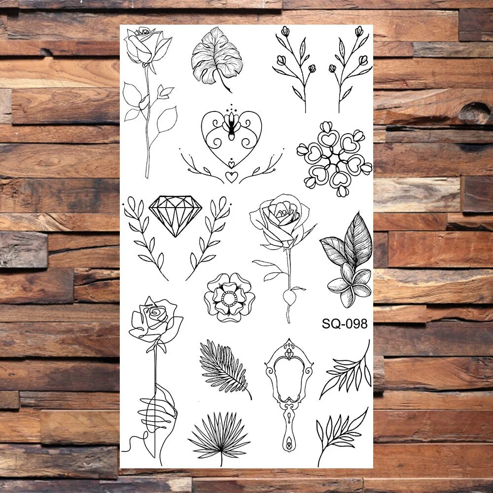 Skeleton Skull Temporary Tattoos For Women Adults Realistic Wolf Snake Rose Flower Feather Fake Tattoo Sticker Back Tatoos Body