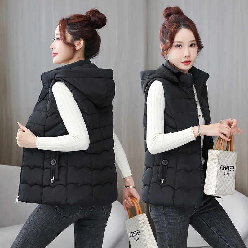 Woherb Ladies 2023 Autumn Winter Down Cotton Vest Short Korean Version Slim Slim Vest Vest Outside The Vest-Outfit Ideas