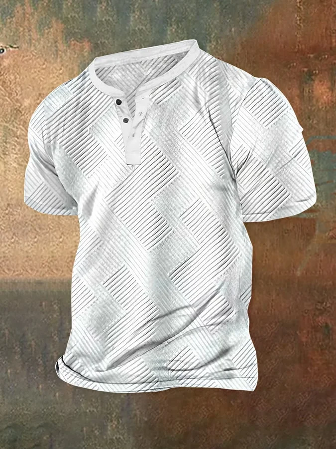 Men's Vintage Breathable Textured Fabric Henley Collar T-Shirt