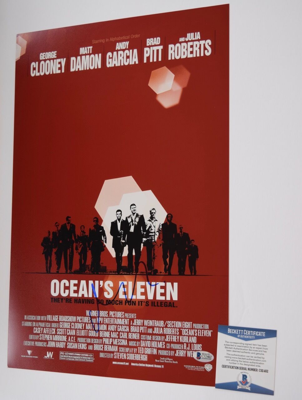 Matt Damon Signed Autographed 12x18 Poster Ocean's Eleven Beckett BAS COA