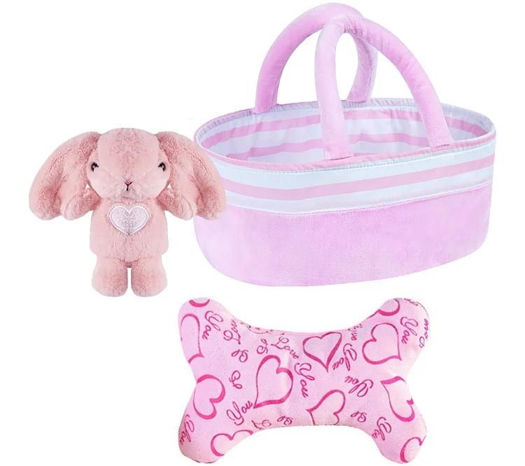  12" Pink Polka Dot Basket 3 Pcs Reborn Baby Doll Clothes Accessories Set - Reborndollsshop®-	 Reborndollsshop®