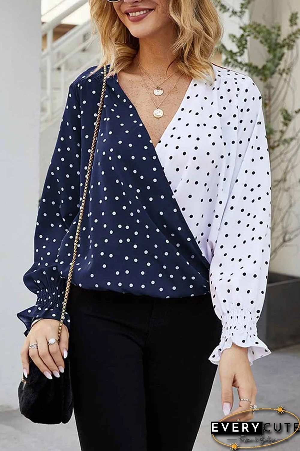 Polka Dot V- Neck Shirt
