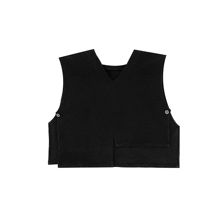 Retro Loose Black V-neck Asymmetrical Hem Vest