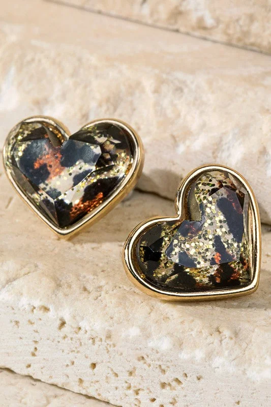 Wild Heart Shaped Earring - Gold/Leopard