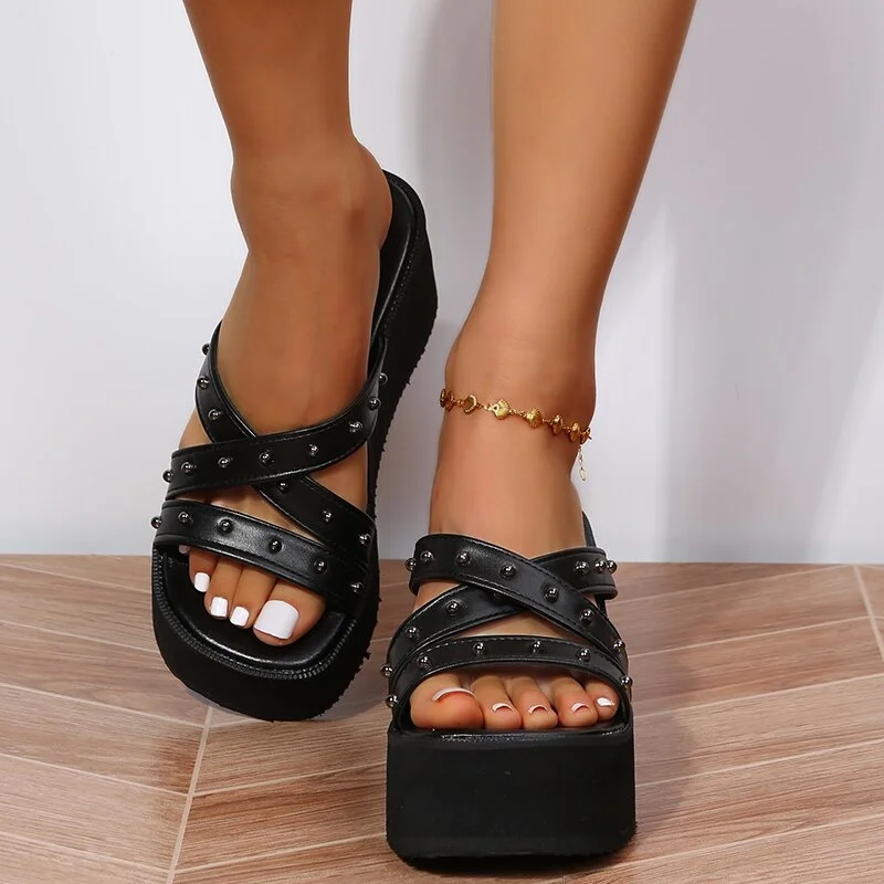 2023 Summer Woman Sandals Plus Size 43 High Platform Gothic Cosplay Wedges Comfy Woman Mules Shoes Outstoor Slipper