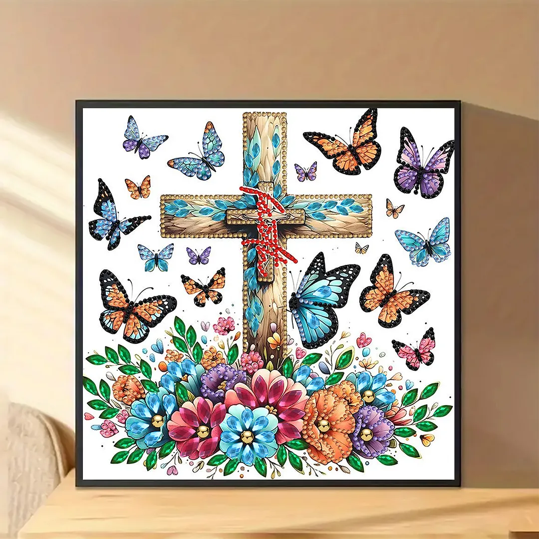 Diamond Painting - Partial Special Shaped Drill - Butterfly Cross(Canvas|30x30cm)