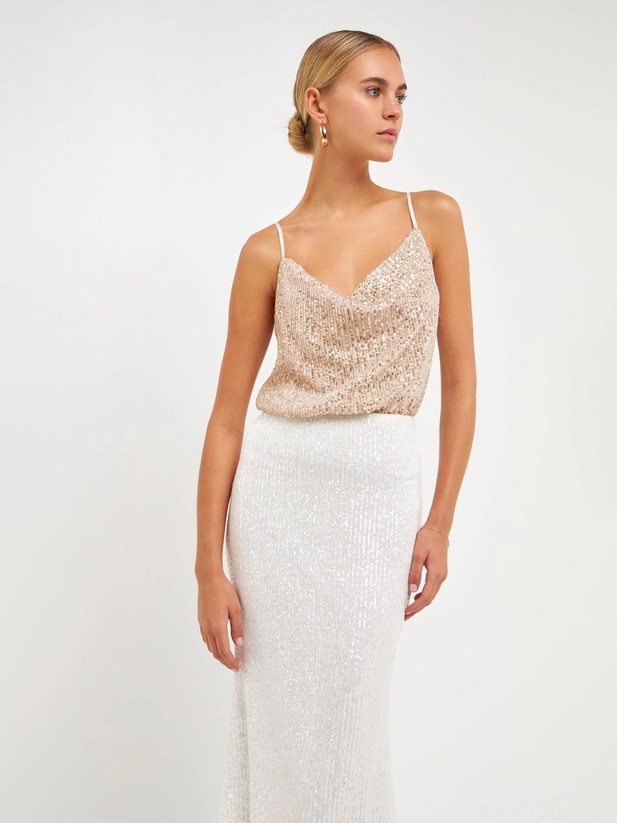 Sequin Drape Neck Cami Top