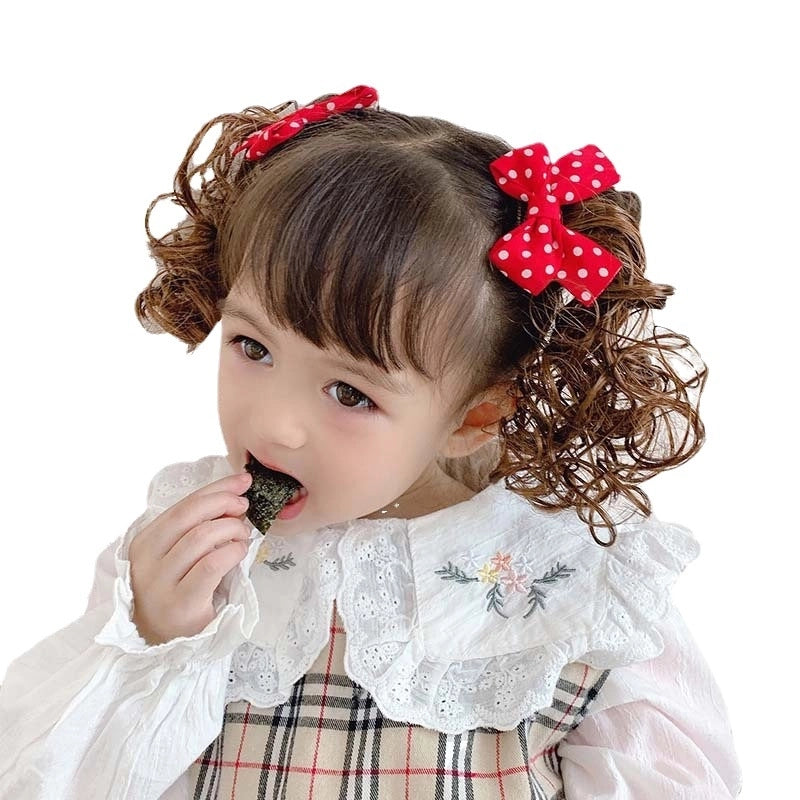 Children's Wig Headwear Baby New Year Curly Hair Cards Cute Little Girl's Bow Hairpin Girls' New Year Hair Accessories