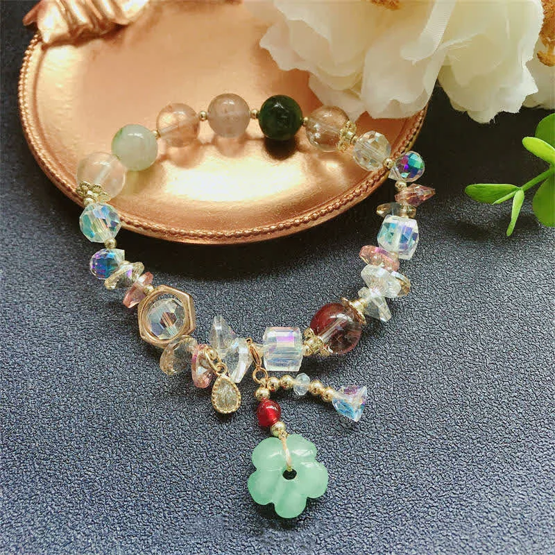 Gemstone Green Aventurine Flower Bead Luck Bracelet