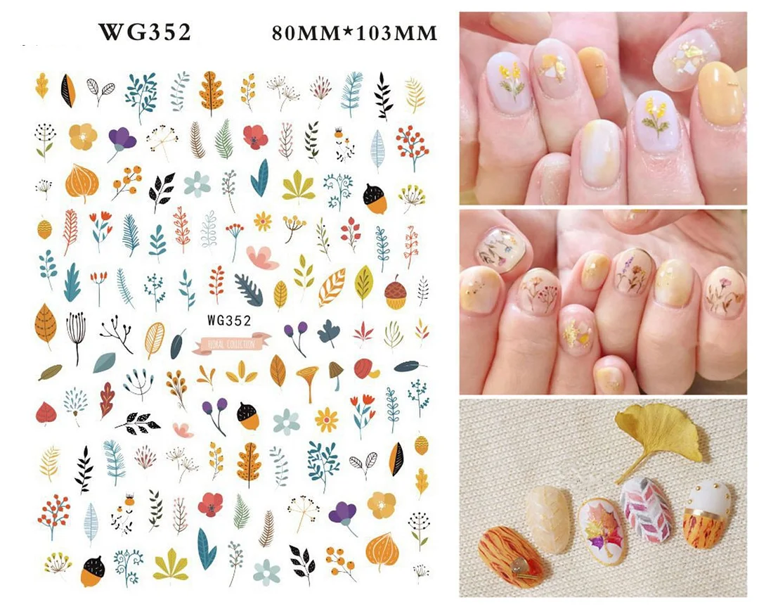 1PC Fall Leaf Flowers Line 3D Nail Sticker Mape Leaves Waves Pattern Decals Slider DIY Nail Art Decoration Wraps For Manicures-Nail Inspo