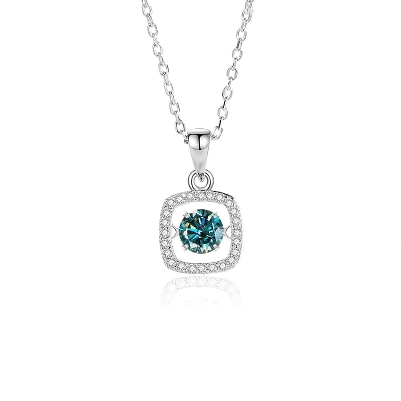 925 Sterling Silver Moissanite Zircon Inlay Solid Color Pendant Necklace