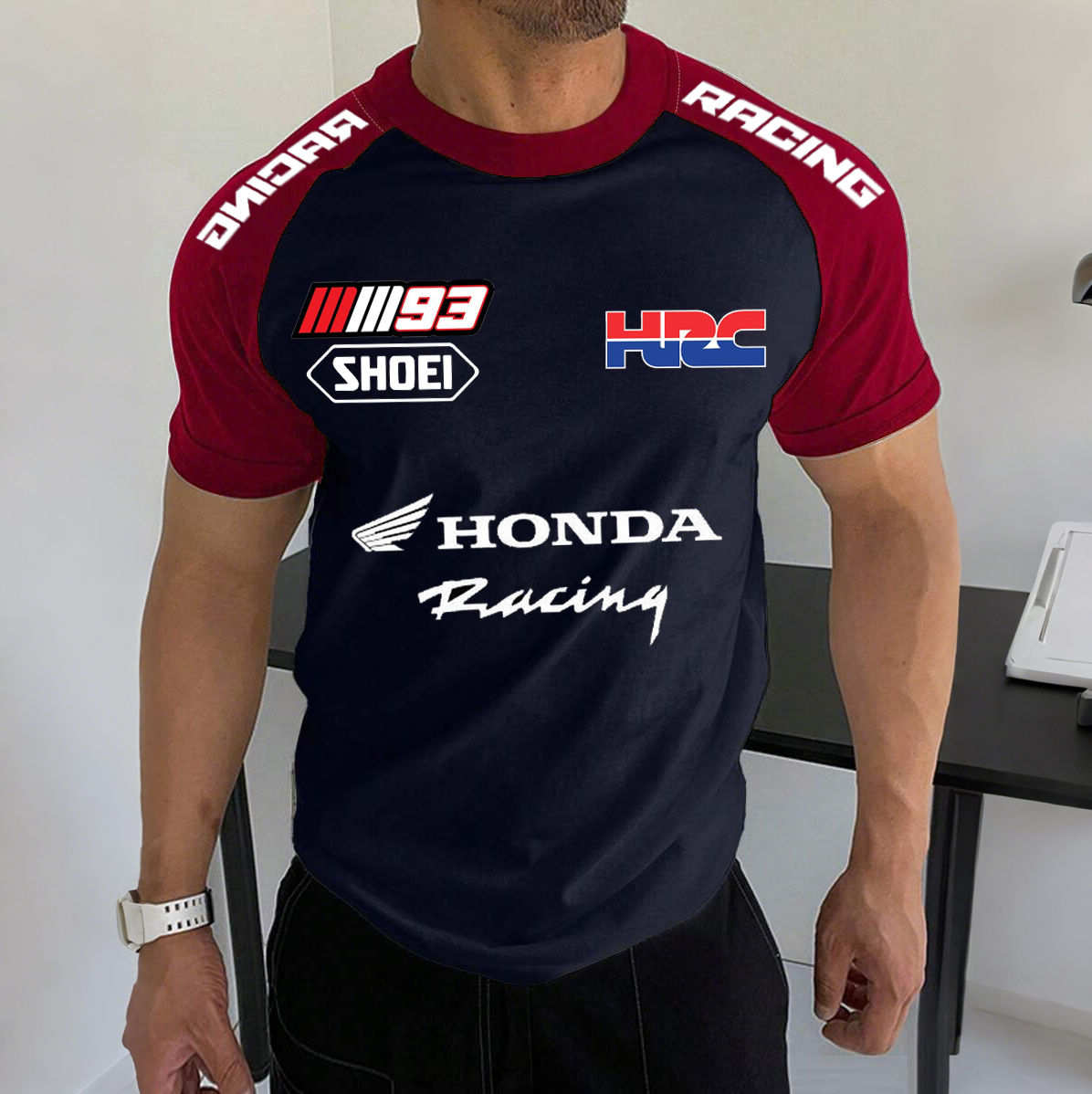 Men's Racing Logo Print Contrast Color Short Sleeve T-Shirt / TECHWEAR CLUB / Techwear