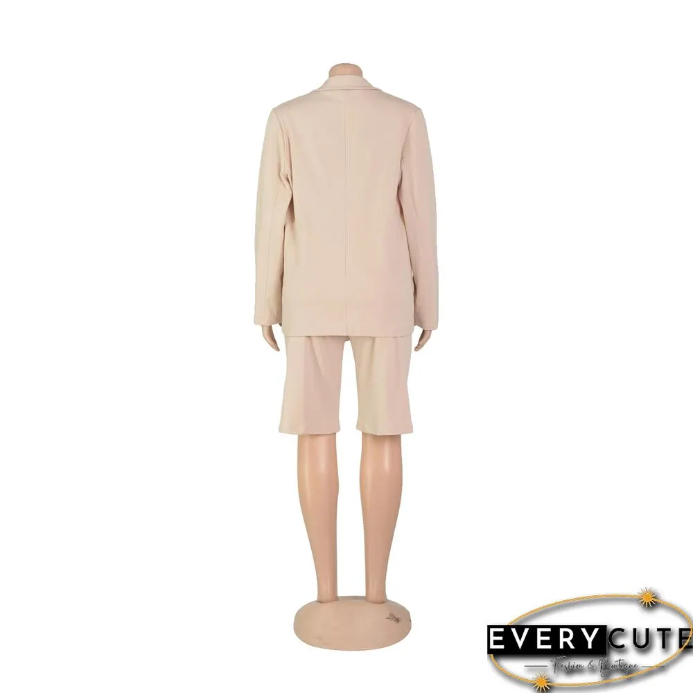 Blue Solid Drawstring Shorts Office Two Piece Set main image 1