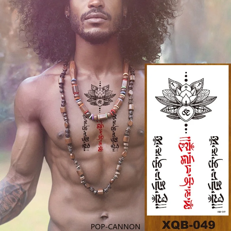 Temporary Tattoo Sticker Man Woman Girl Arm Chest Fake Neck Ankle Tatoo Art Flowers Totem Tatto Sanskrit Lines Geometric Figures