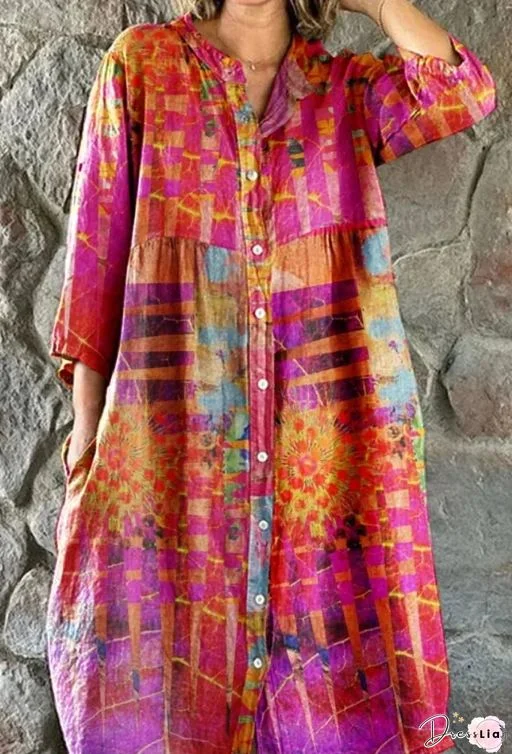 Women's A-Line Dress Maxi long Dress - Long Sleeve Print Patchwork Print Fall Winter Casual Blue Yellow Blushing Pink S M L XL XXL