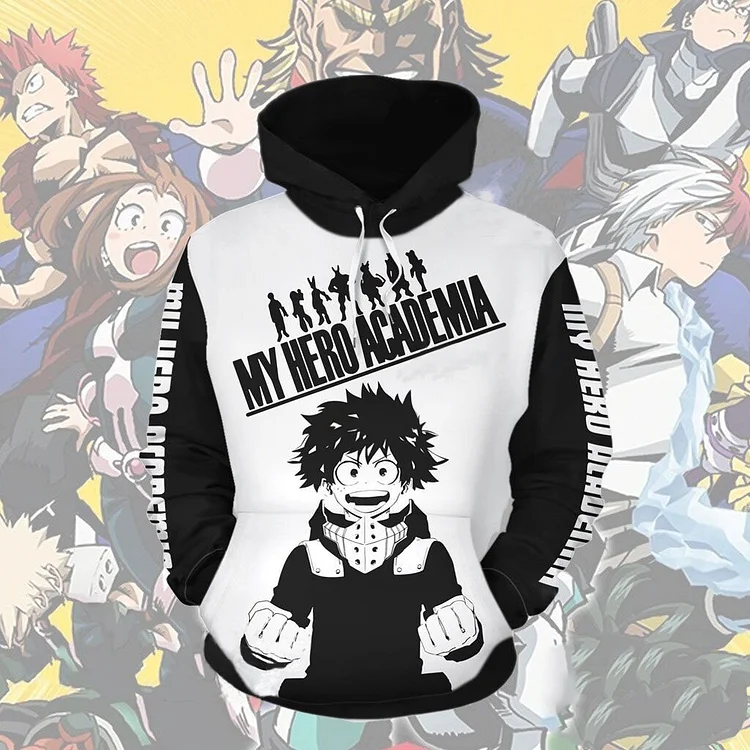 Unisex Cartoon Print My Hero Academia Deku Hoodie-elleschic