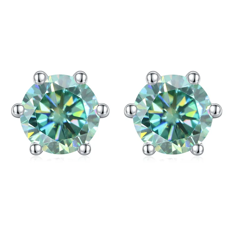 925 Sterling Silver 6-Prong Round Green Moissanite Stud Earring