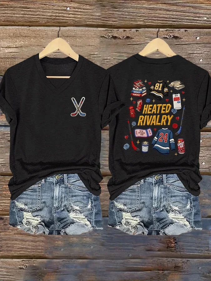 Women's Hockey Romance Print T-Shirt  socialshop