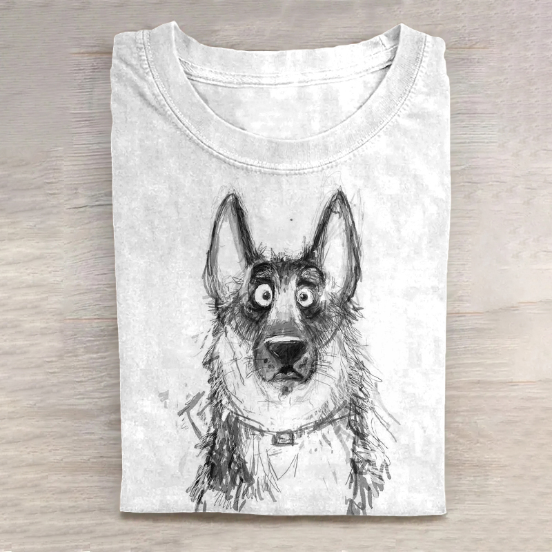 Scrawled Puppy Dog Art Print Casual Short Sleeve T-Shirt wearshes