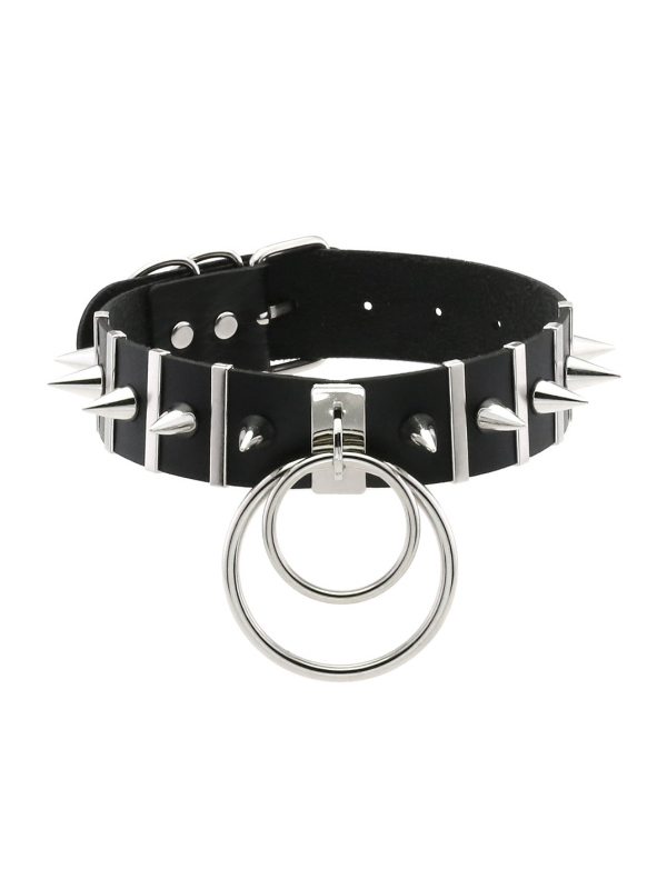 Punk Rivets Metal Double Rings Choker