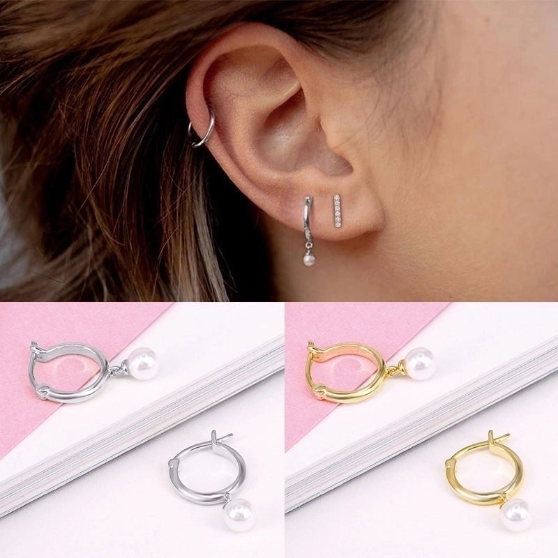 Women's Minimalist Geometric Silver Plated Pearl Earrings Gold Plated 925 Silver Earrings