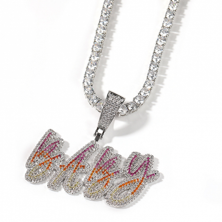 Custom Name Chain Double-layer Script Letters Iced Out Pendant Necklace Hip Hop Jewelry