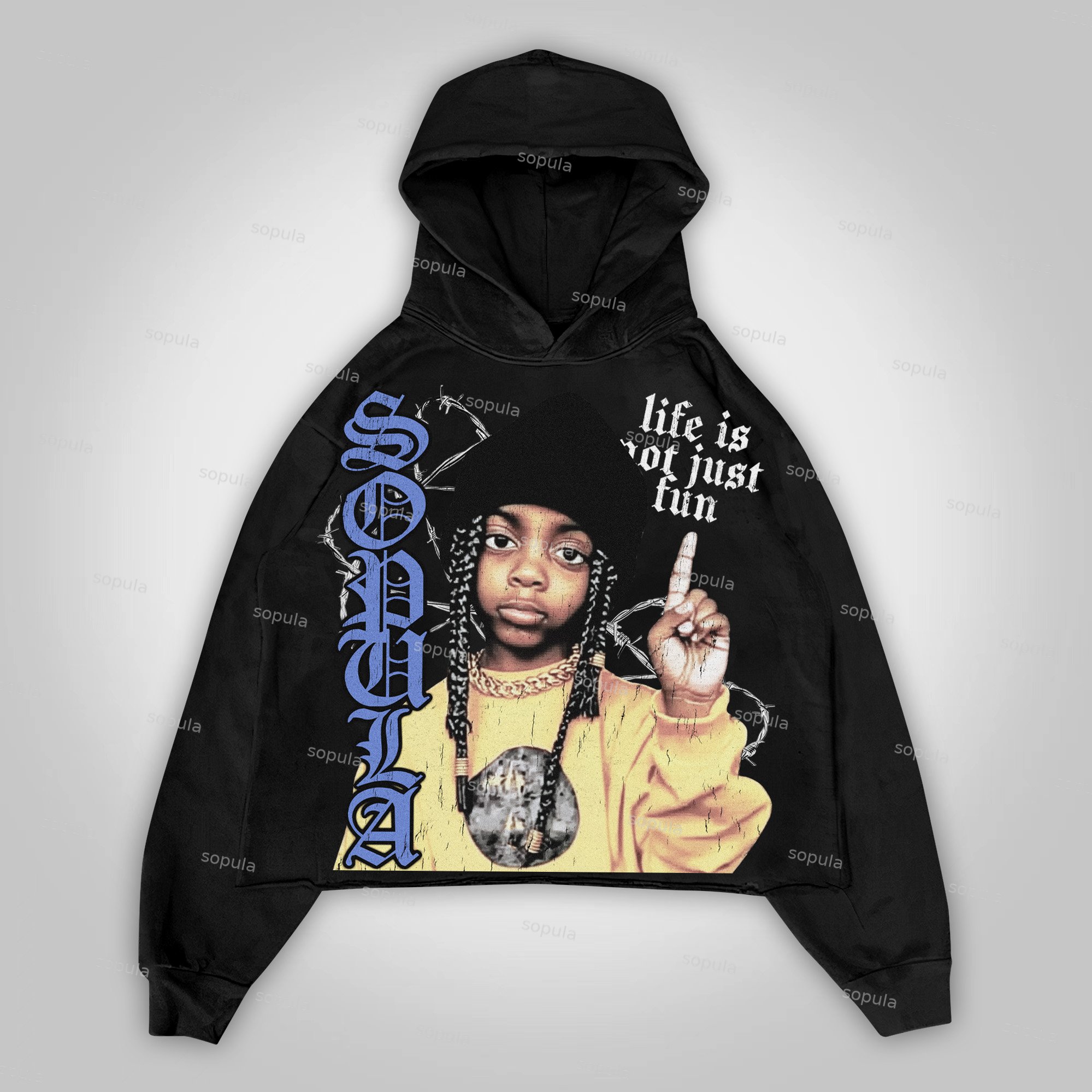 Sopula Life Is Not Just Fun.vintage Portrait Graphics Cropped Hoodie Pocketless Hoodie