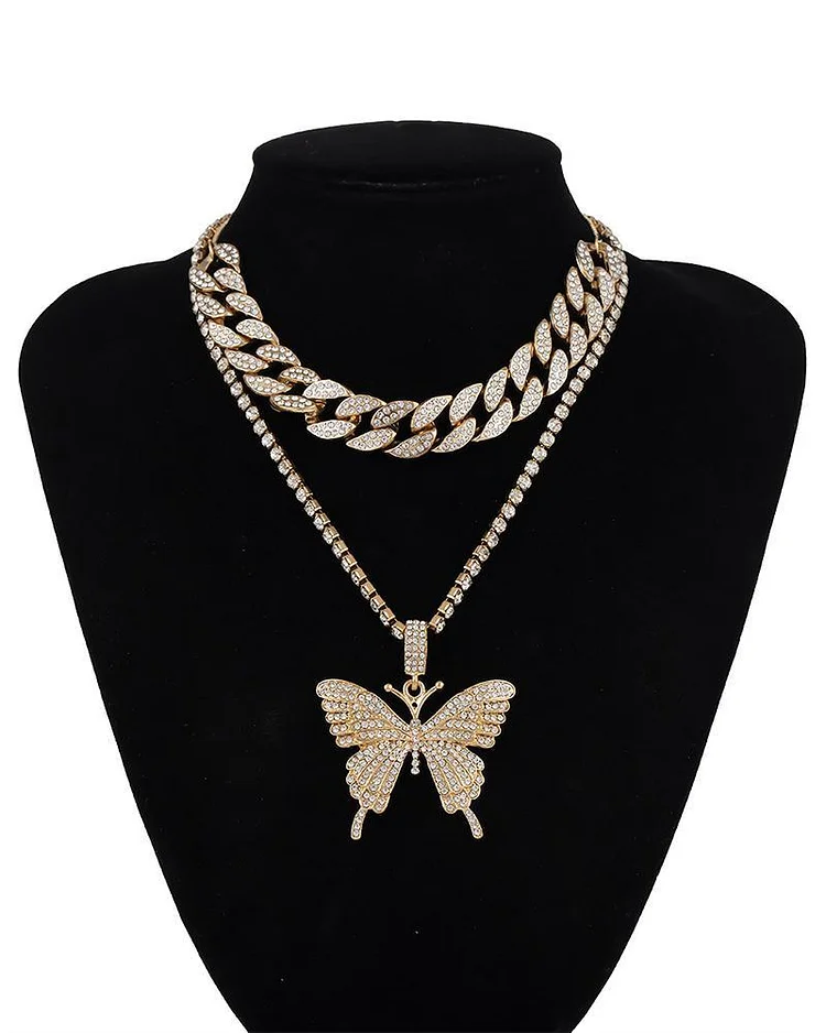 Retro Double Layer Butterfly Alloy Necklace