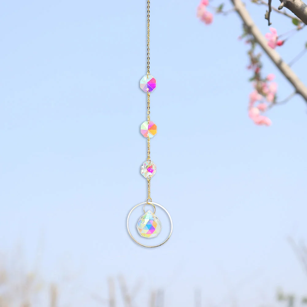 Crystal Wind Chime Star Moon Pendant Colorful Beads Hanging Drop Decor