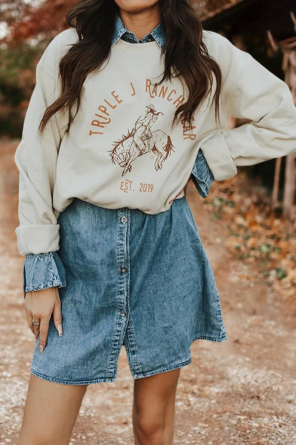 Casual Western Cowboy Print Sweatshirt
