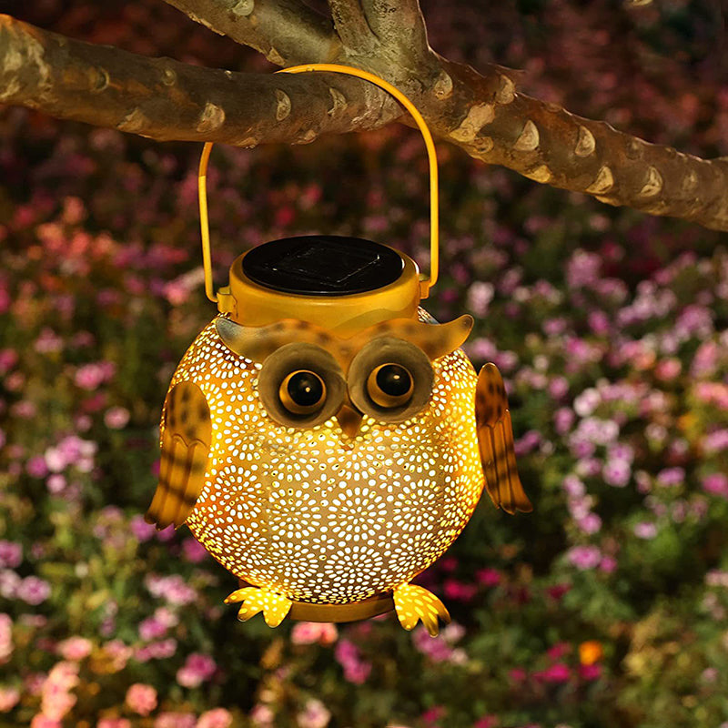 Modern Art Deco Solar Portable Owl Iron LED Outdoor Light For Garden