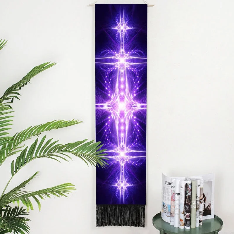 Rectangular Indian Seven Chakras Macrame Phase Tapestry Psychedelic Purple Cotton Linen Bohemia Wall Blanket Home Office Decor