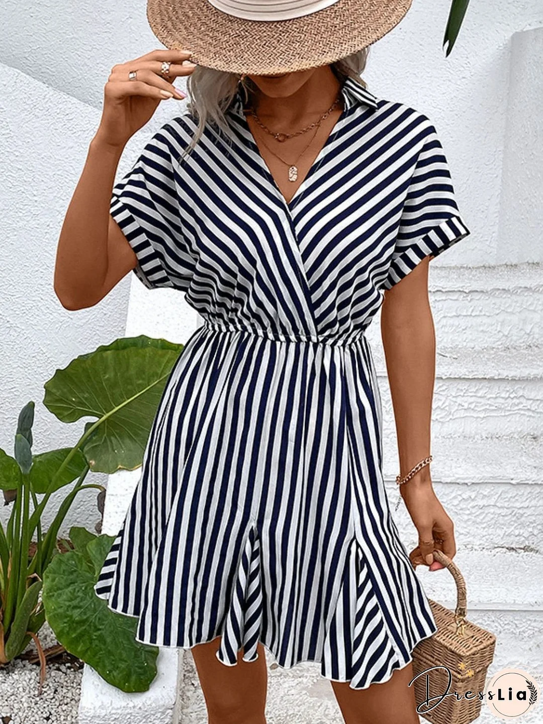 Striped Johnny Collar Mini Dress