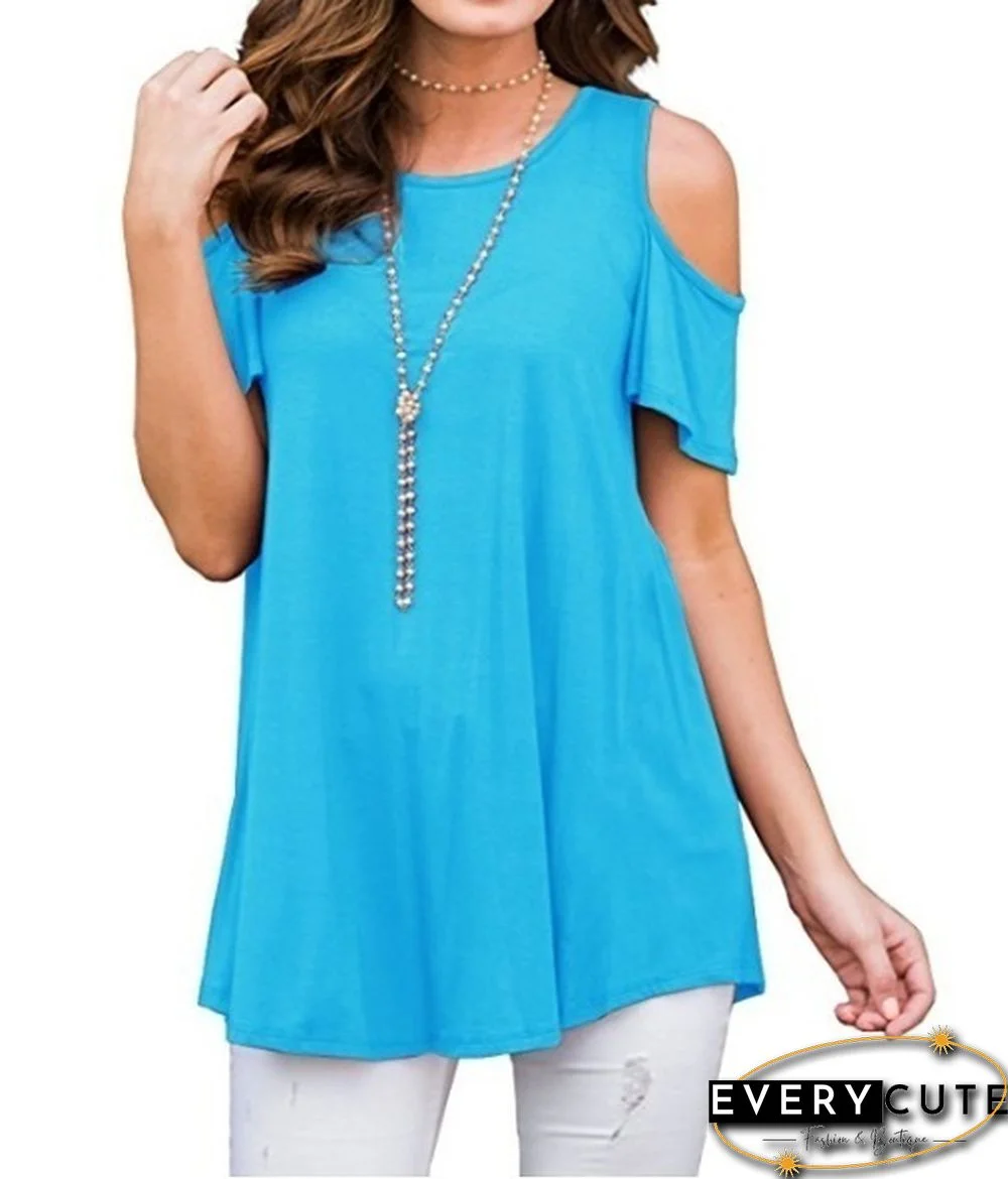 Plus Size XS-6XL Summer Womens Fashion Cold Shoulder Shirts Casual Loose Short Sleeve Crew Neck Floral Tunic Tops Blouses