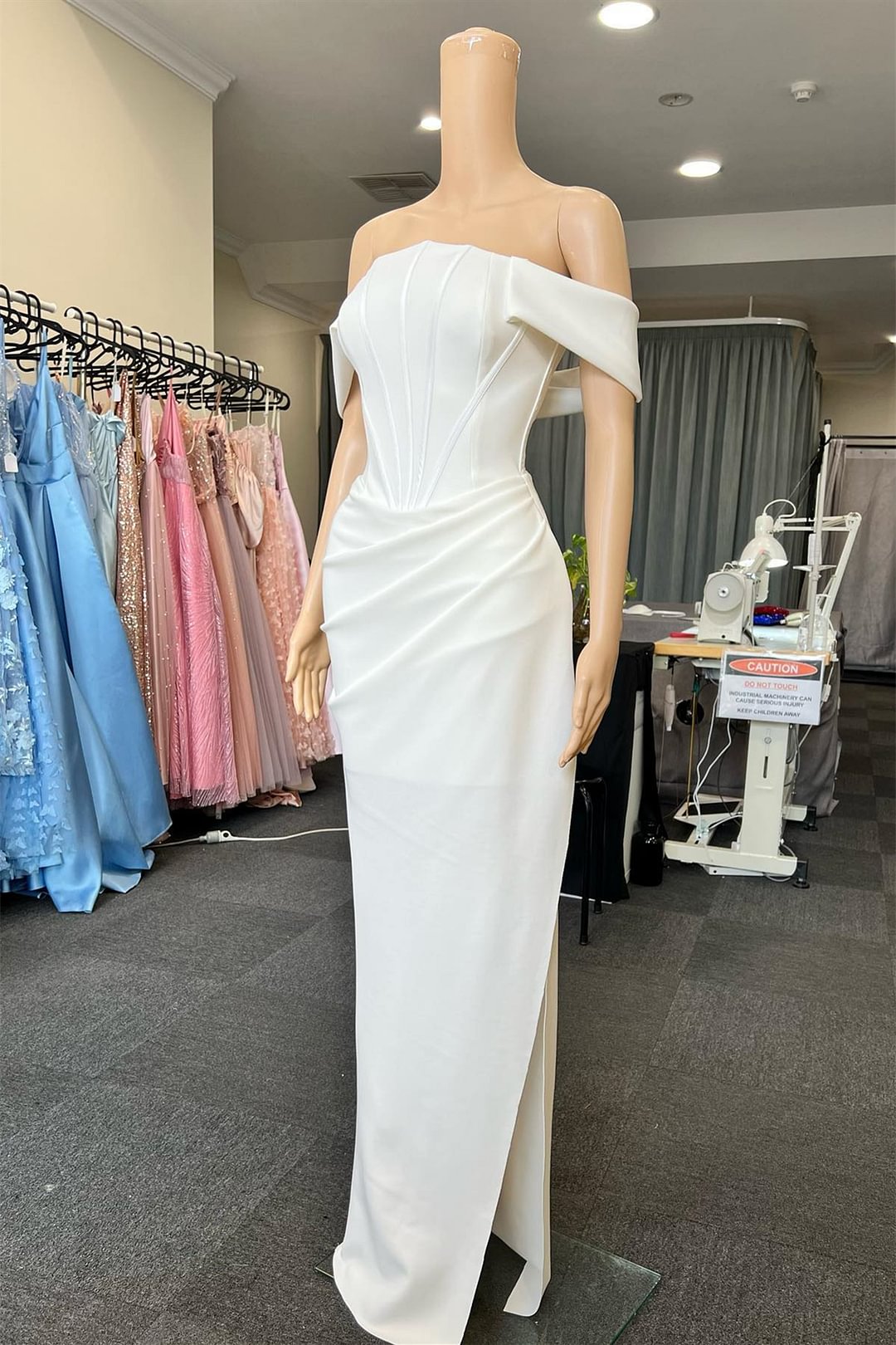 Gorgeous White Off-The-Shoulder Mermaid Prom Dress With Slit Pleats |Ballbellas Ballbellas