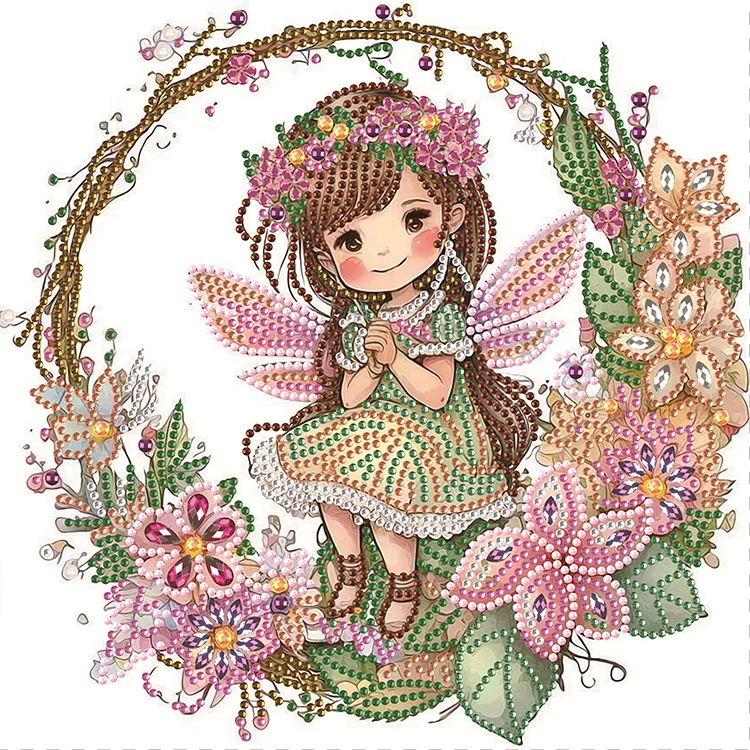 Partial Drills Special-shaped Drill Diamond Painting - Wreath Fairy Girl - 30*30cm