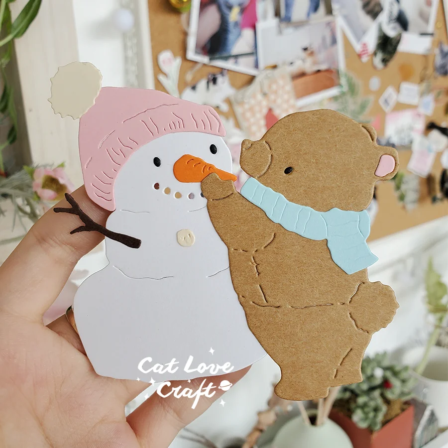 Nigikala Bear making a snowman Metal Cutting Dies Scrapbooking Stencil Die Cuts Card Making DIY Craft Embossing New Dies For 2023