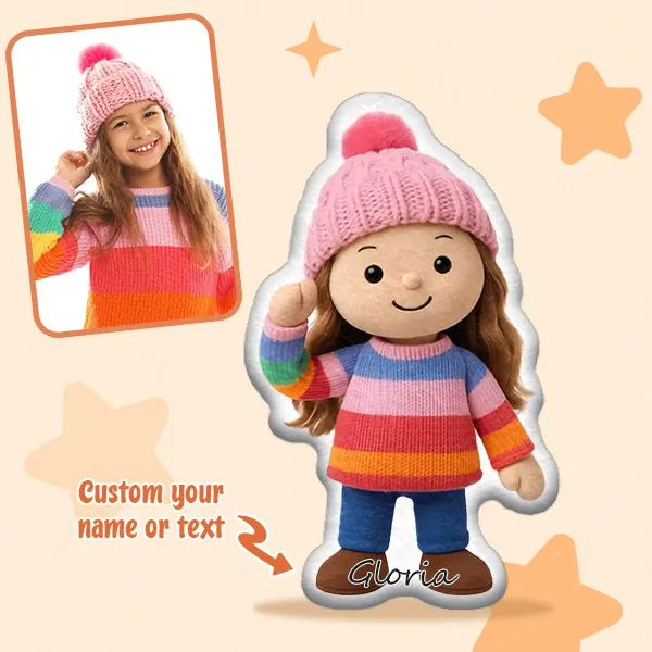 Custom Cartoon Doll Pillow &ndash; Personalized Doll That Looks Like You | Mini Me Pillow with Face & Name For Couple For Family For Kids