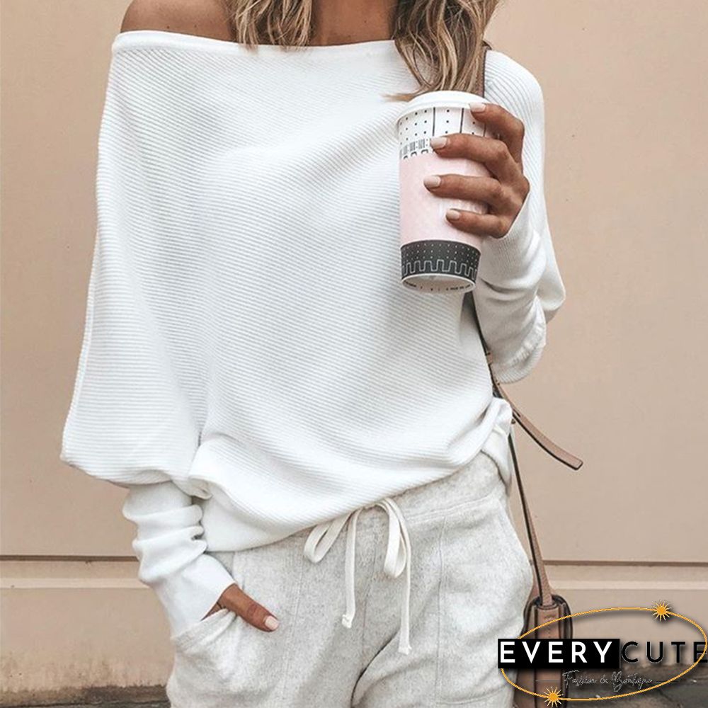 Tee Shirt Femme Autumn Sexy Off The Shoulder Long Sleeve Tops For Women T-Shirt Casual One Shoulder Rib Tops
