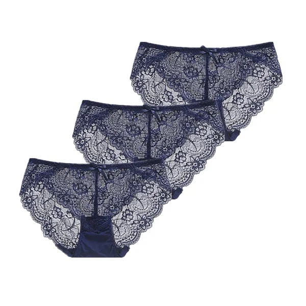 3Pcs/Lot Sexy Lace Underwear Women Transparent Low Waist Panties Cotton Crotch Briefs for Girls Breathable Seamless Lingeries