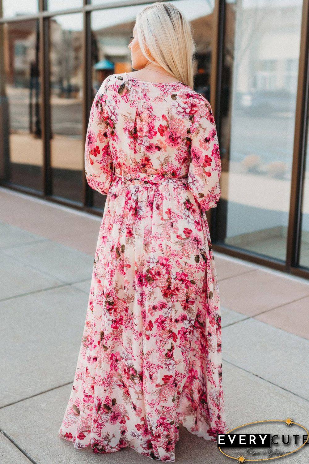 Pink Wrap V Neck Floral Maxi Dress