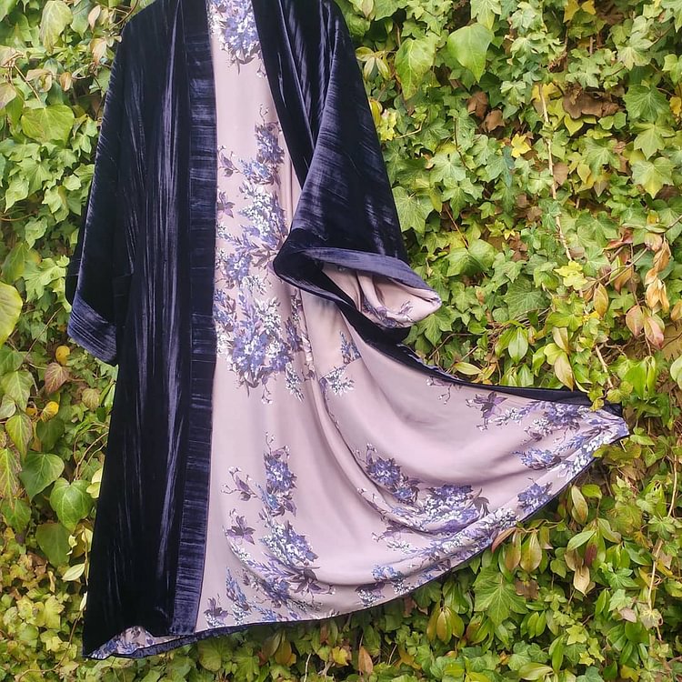 VChics Lined Printed Purple Casual Duster Kimono