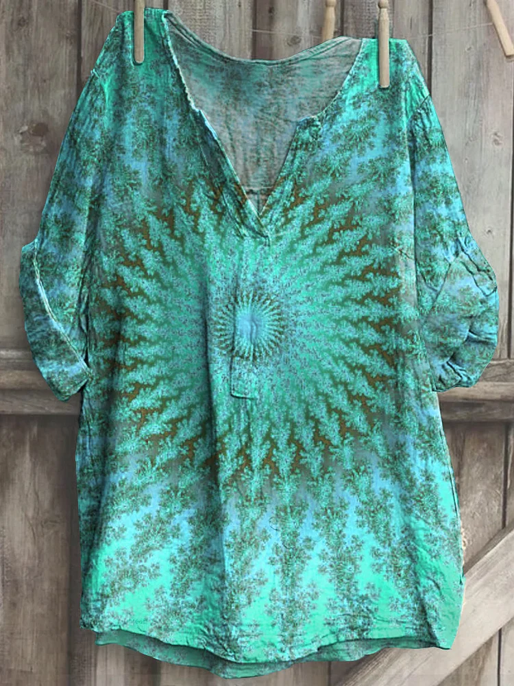 Mandala Printed Women's Casual Long Sleeve Comfortable Cotton Shirt