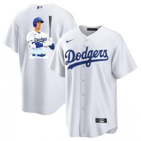 Men's Los Angeles Dodgers #17 Shohei Ohtani White Big Logo Cool Base Stitched Jersey Z1AI