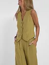 Women Casual Linen Waistcoat Two Set Suits