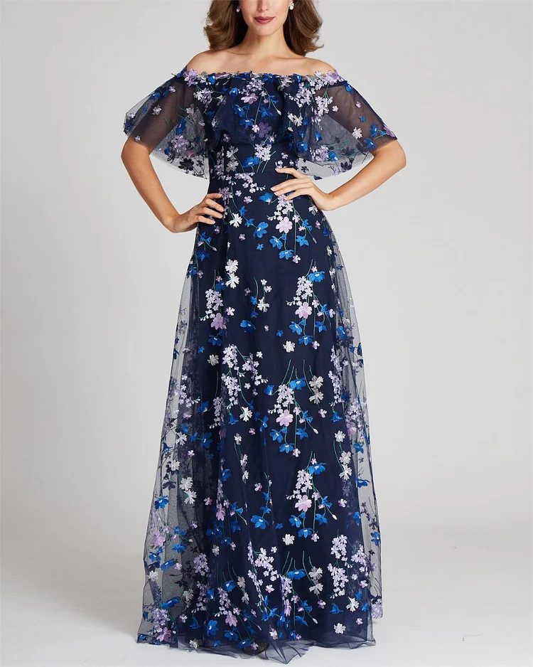 Women's One Collar Flower Embroidery Dress