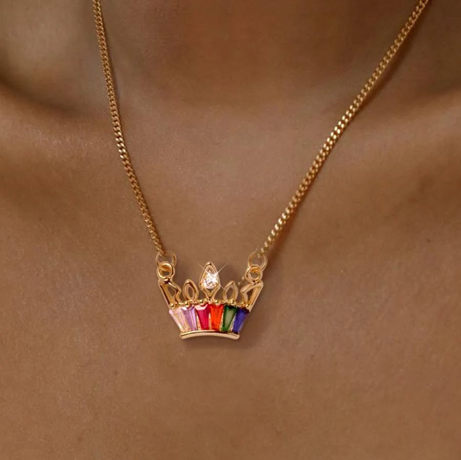 Colored Zircon Crown Necklace
