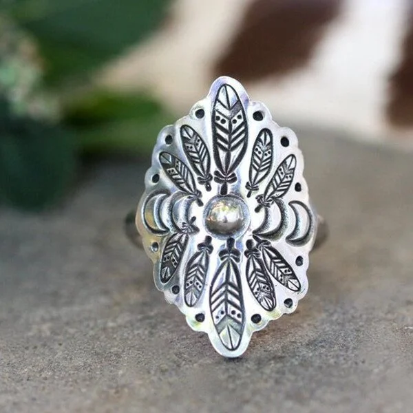 Silver Feather Moon Phase Ring