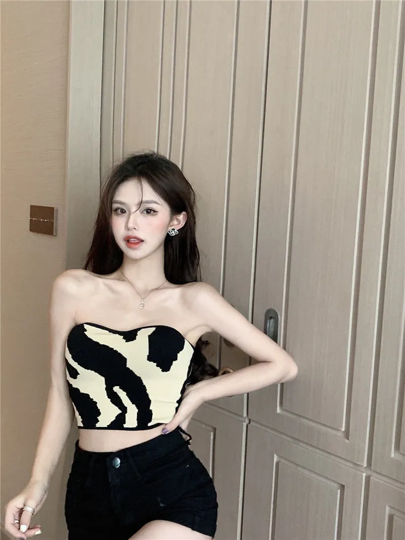 Uveng Uveng Women With Sexy Hot Babes Sleeveless Breasts Summer Short-Term Repair Outside Wearing Bottom Slings Wrapped Thoracic Blouse Tide